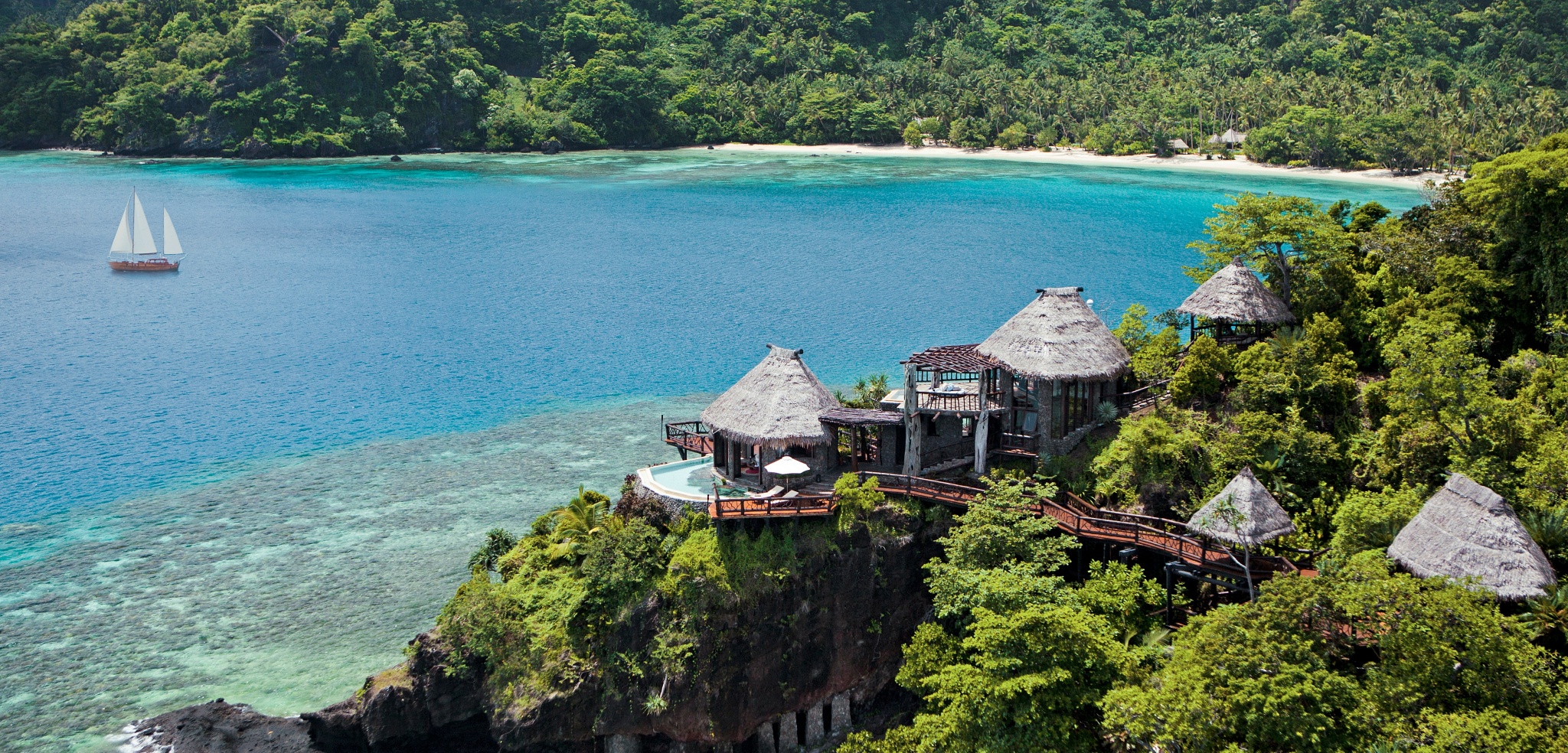 Peninsula Villa am Meer des COMO Laucala aus der Vogelperspektive